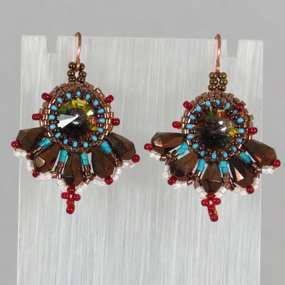 GlassWear Art Couture Jewelry - Southwestern Swarovski crystal fan earrings